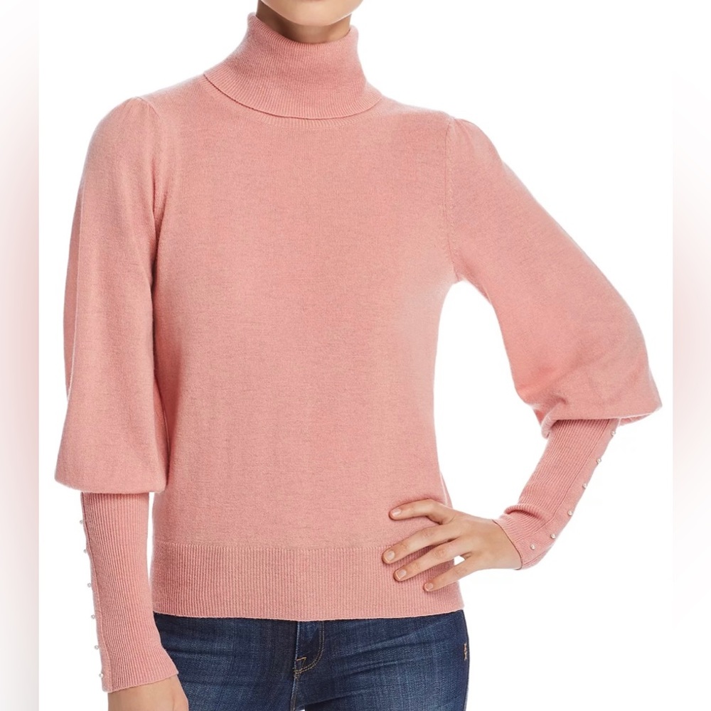 Joie blush turtleneck sweater with pearl embellishments